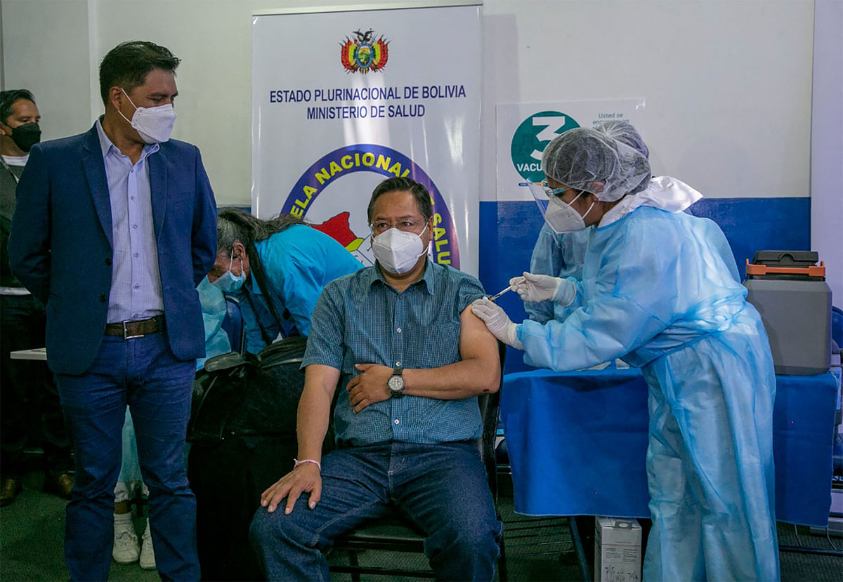 Bolivia's President Luis Arce receiving the second dose of the Sputnik V vaccine against Covid-19. Credit: AFP Photo
