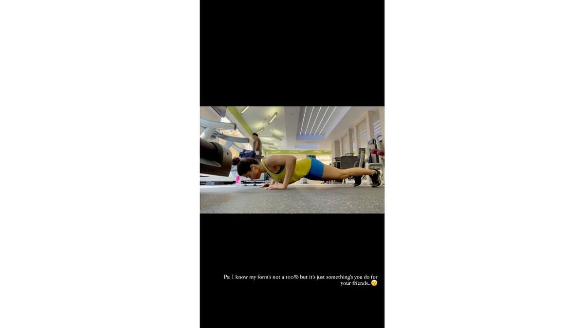 A few weeks back, Rashmika posted a video of doing push-ups. This is performed to strengthen the upper body along with the lower back and core. Credit: Instagram/rashmika_mandanna