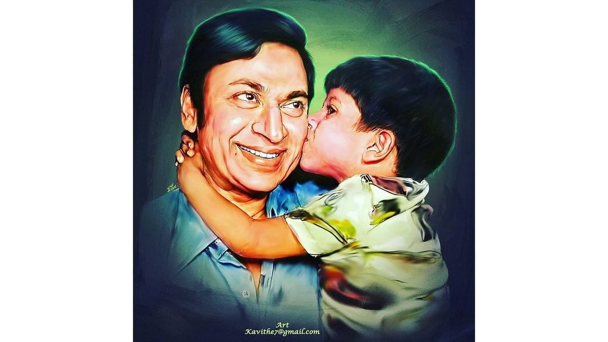 An adorable painting of Puneeth and his father. Credit: Instagram/puneethrajkumar.official