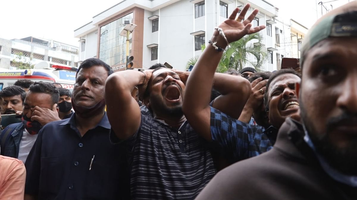 Puneeth Rajkumar fans eagerly waiting outside the hospital to catch a glimpse of their favourite actor. Credit: Pallav Paliwal