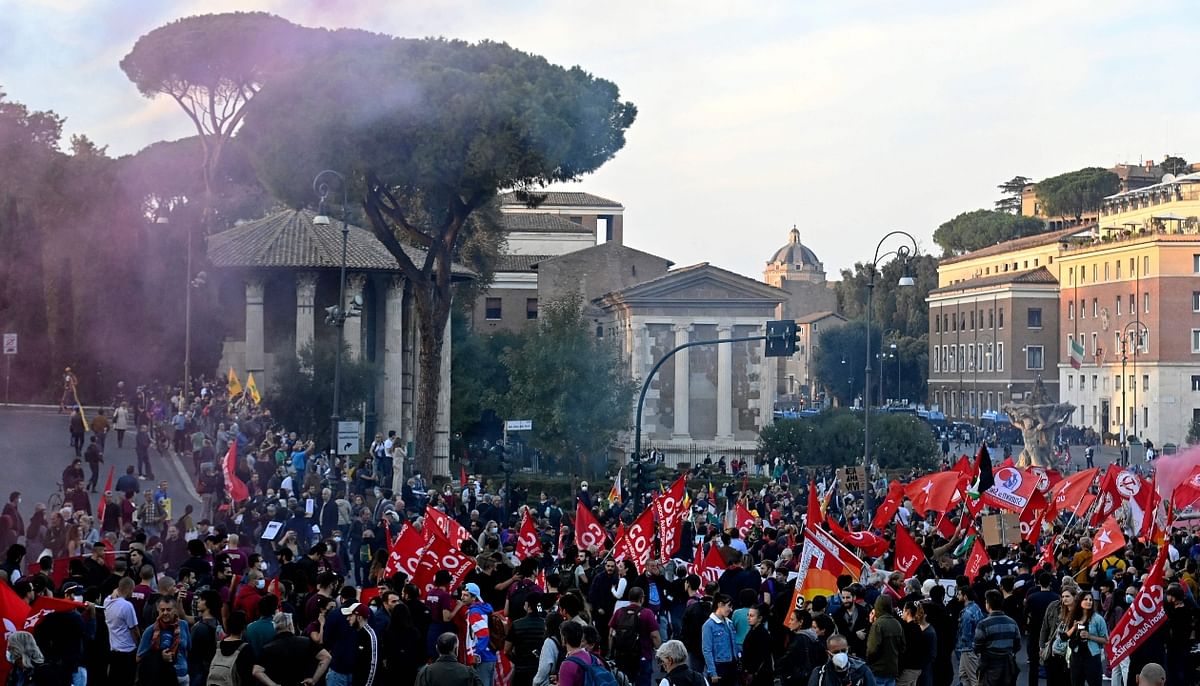 Supporters gather at Piazza Bocca della Verita during a protest against G20 summit. Credit: AFP Photo