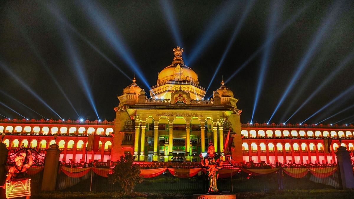 Karnataka Rajyotsava 2021: Vidhana Soudha glows with spectacular colours