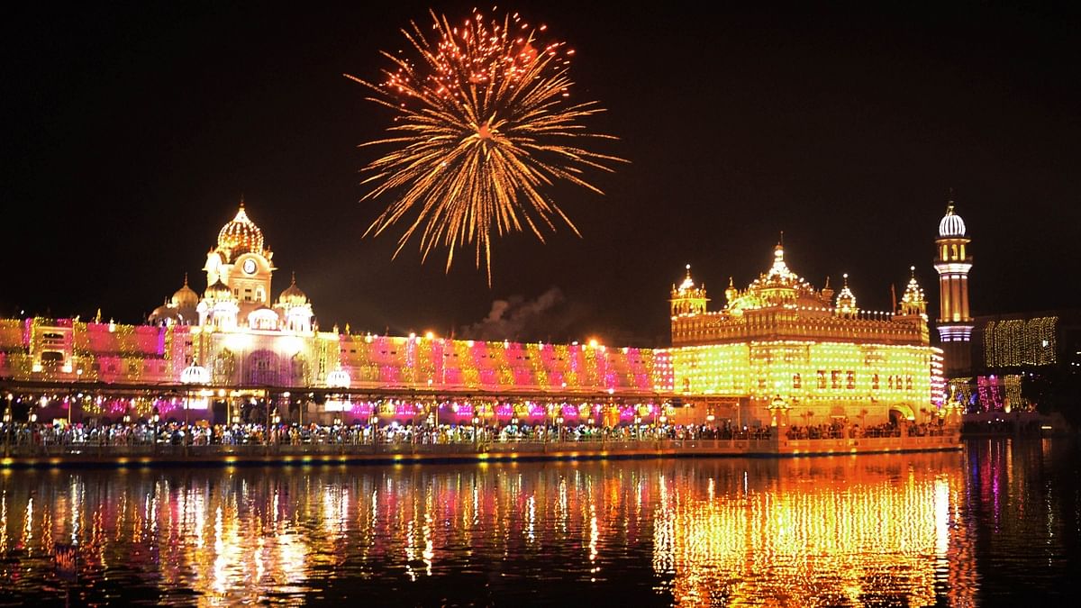 Fireworks at the Golden Temple in Amritsar. Credit: PTI Photo