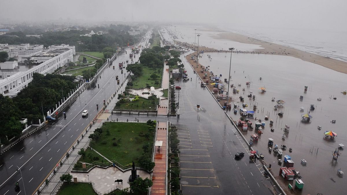 A view of Marina Beach following heavy rain in Chennai. Credit: PTI Photo