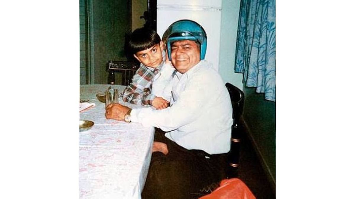 Virat, who shares a very close bond with his father, is seen sharing sweet nothing with him in this picture. Credit: Instagram/virat.kohli