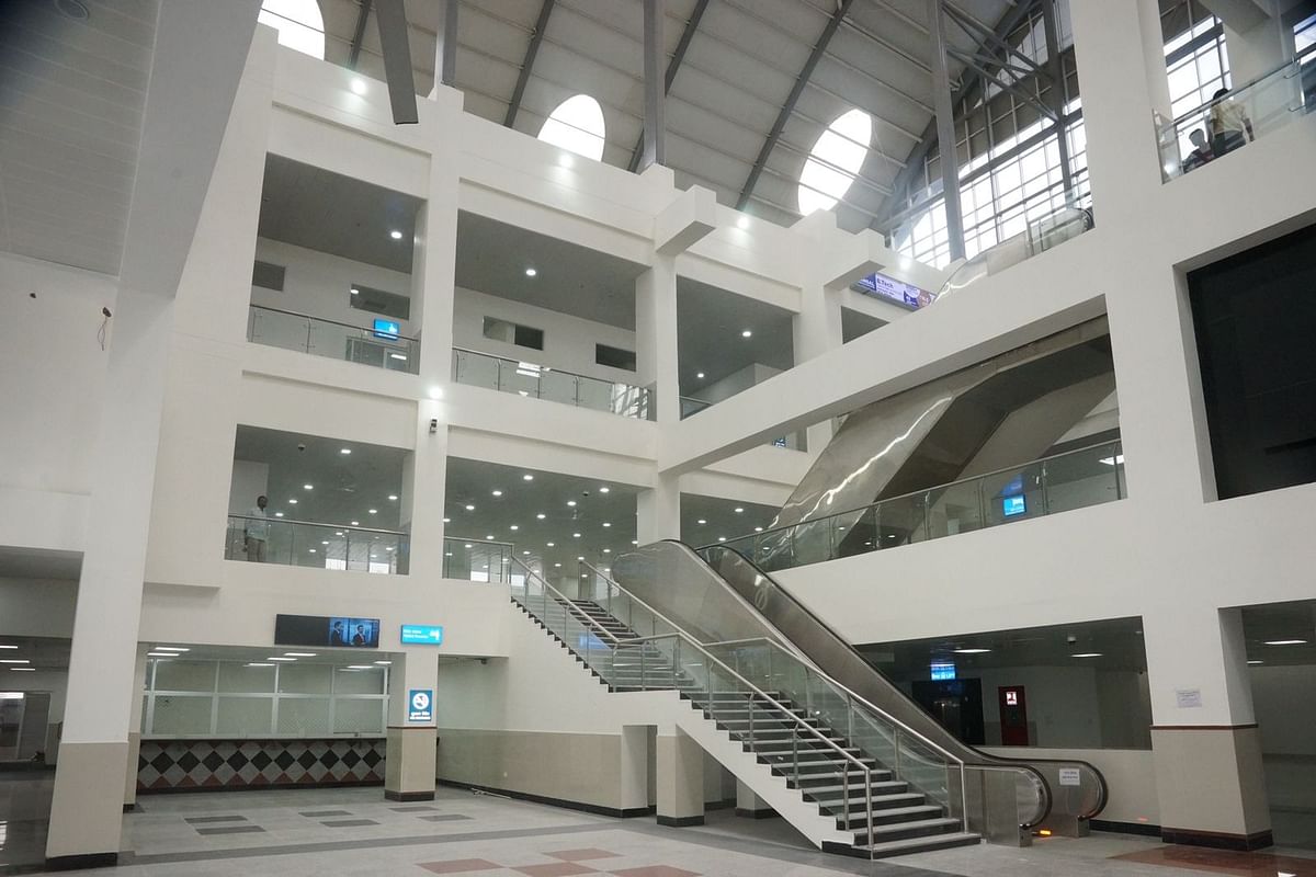 A view from the insides of revamped railway station. Credit: PIB Photo