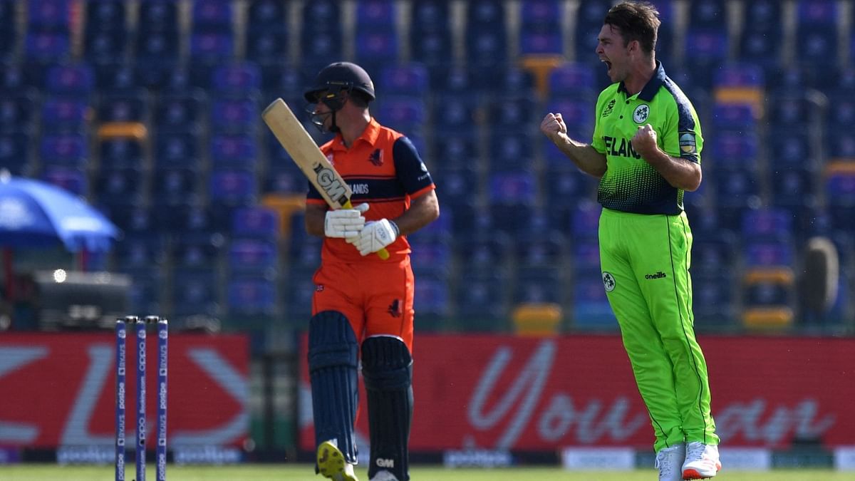 1 | Fast bowler Curtis Campher took four wickets in four balls to help Ireland thrash Netherlands by seven wickets in a qualifier | Credit: AFP File Photo