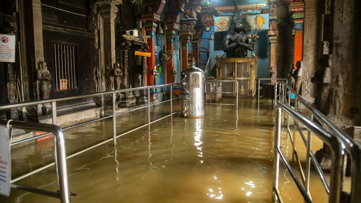Heavy rains partially submerged religious places also. Several shrines are partially submerged in water. Credit: PTI Photo