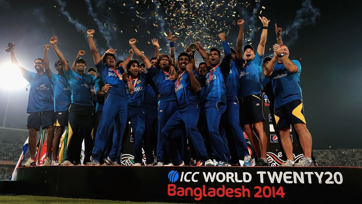 Under the captainship of Lasith Malinga, Sri Lanka lifted their first ICC Men's T20 World Cup trophy in 2014. Credit: www.t20worldcup.com