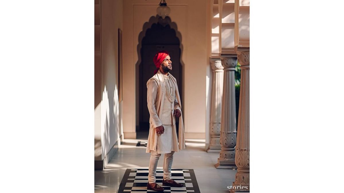 While Rajkummar wore a sherwani designed by ace wedding couturier Sayasachi Mukherjee. Credit: Instagram/sabyasachiofficial