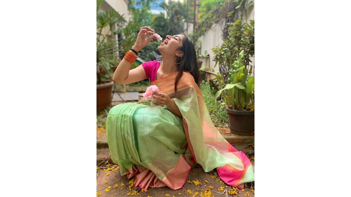 Rukmini looks graceful in a silk saree. Credit: Instagram/rukmini_vasanth