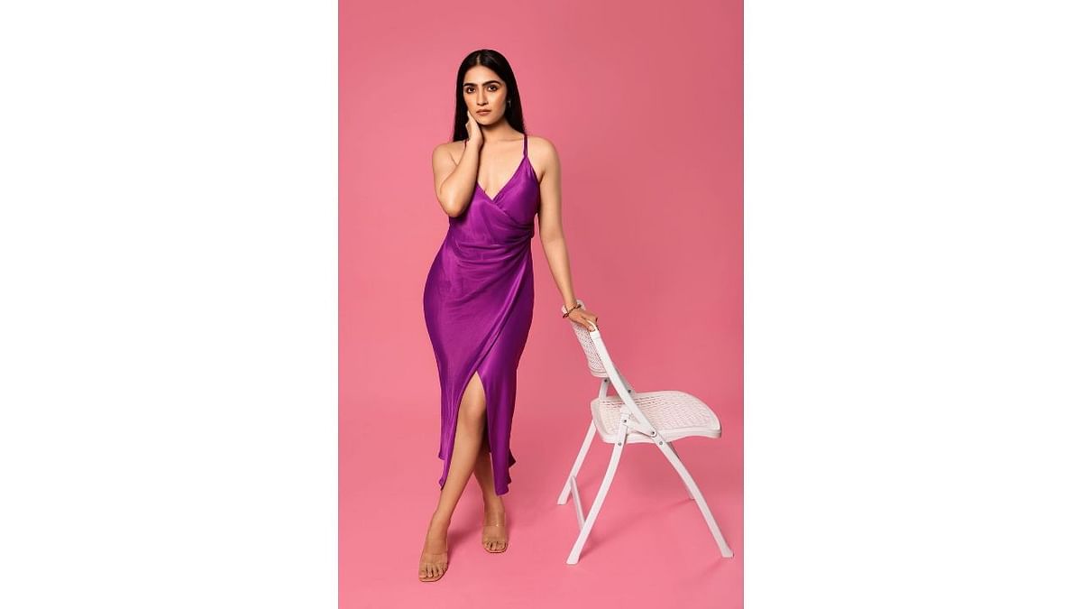 Rukmini redefines elegance in a purple dress. Credit: Instagram/rukmini_vasanth