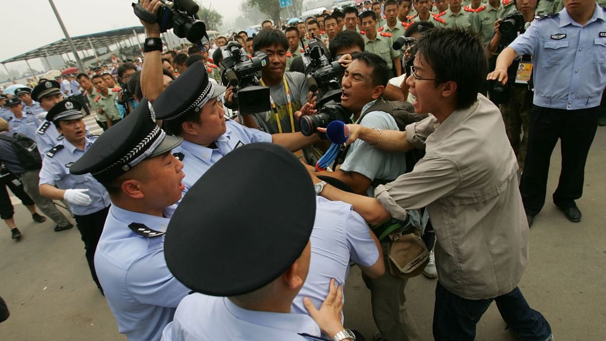 China tops the list in this category with 47 journalists identified as being in prison there. Credit: Getty Images
