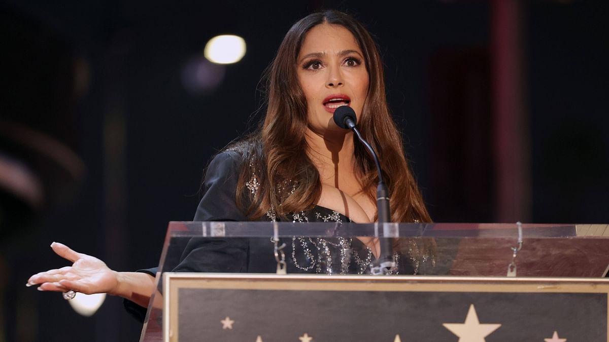 Salma Hayek speaks during the Hollywood Walk of Fame Star unveiling ceremony in Hollywood, California. Credit: AFP Photo