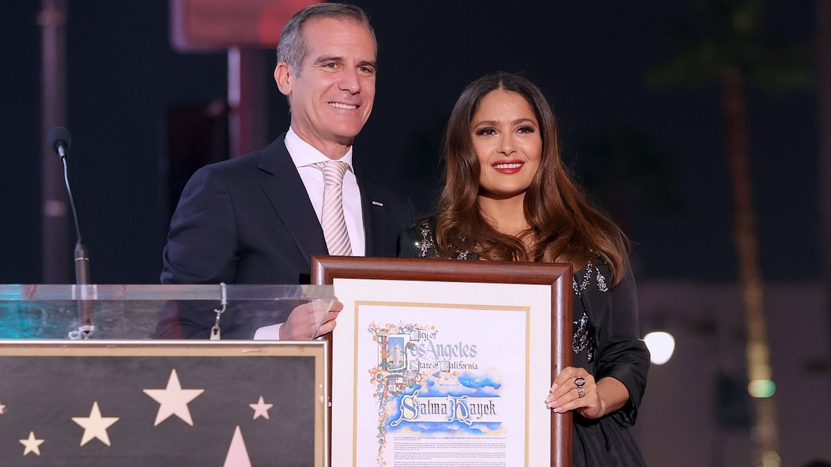 Mexican and American actress and film producer, Salma Hayek is the latest celebrity to get a Star on the Hollywood Walk of Fame in California. Credit: AFP Photo