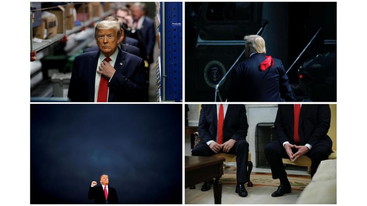 A combination picture shows (L-R) US President Donald Trump touring medical equipment distributor Owens & Minor in Allentown, Pennsylvania, boarding Marine One helicopter as he departs for vacation in Bedminster, New Jersey, from the South Lawn of the White House, making a 1st campaign rally at Des Moines International Airport in Des Moines, Iowa, and talking to Israel's Prime Minister Benjamin Netanyahu during their meeting in the Oval Office at the White House in Washington. Credit: Reuters Photo