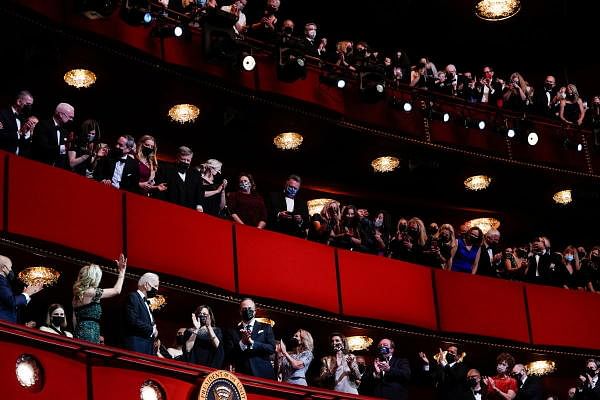US President Joe Biden, first lady Jill Biden, Vice-President Kamala Harris and second gentleman Doug Emhoff attend the 44th Kennedy Center Honors at the John F Kennedy Center for the Performing Arts in Washington US. Credit: Reuters Photo