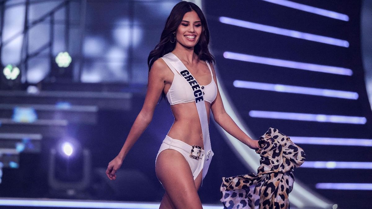Miss Greece, Sofia Arapogianni, during the swimsuit competition round. Credit: AFP Photo