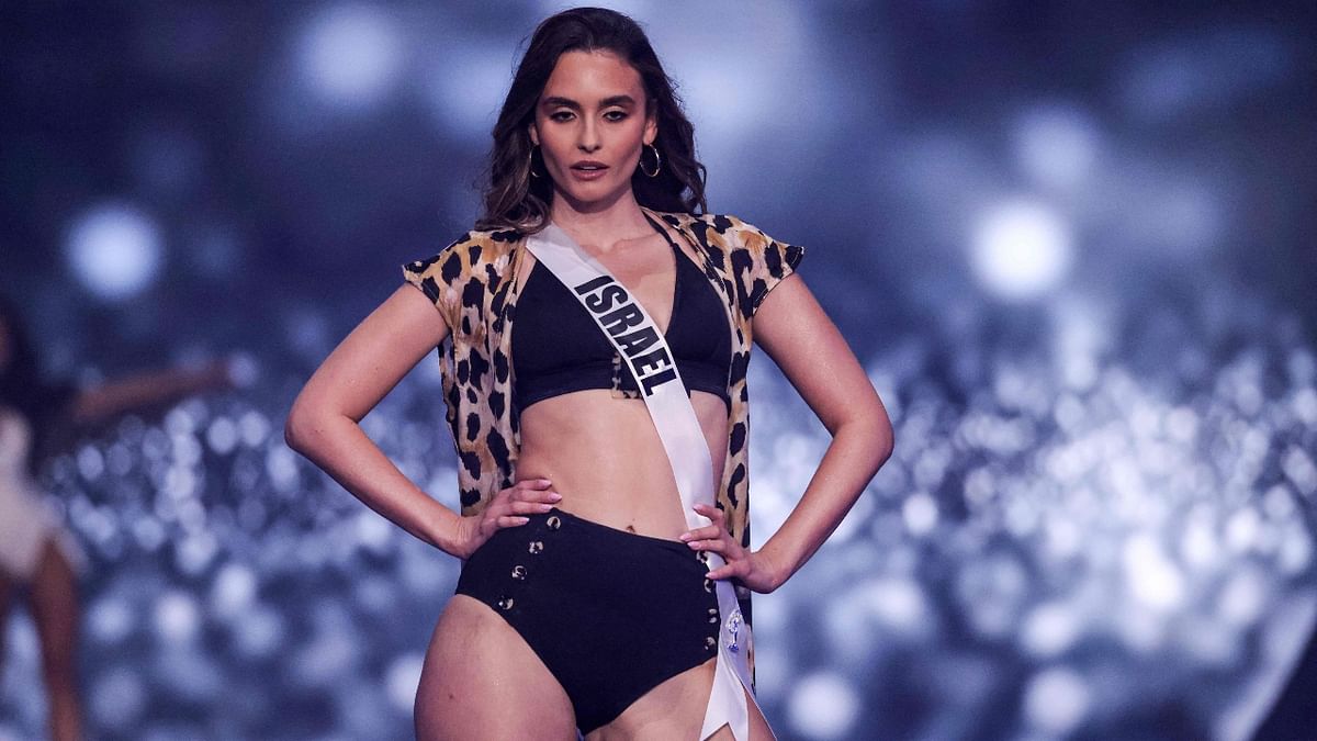 Miss Israel, Noa Cochva, strikes a pose in black bikini during the swimsuit competition of the preliminary stage of the 70th Miss Universe beauty pageant in Israel. Credit: AFP Photo