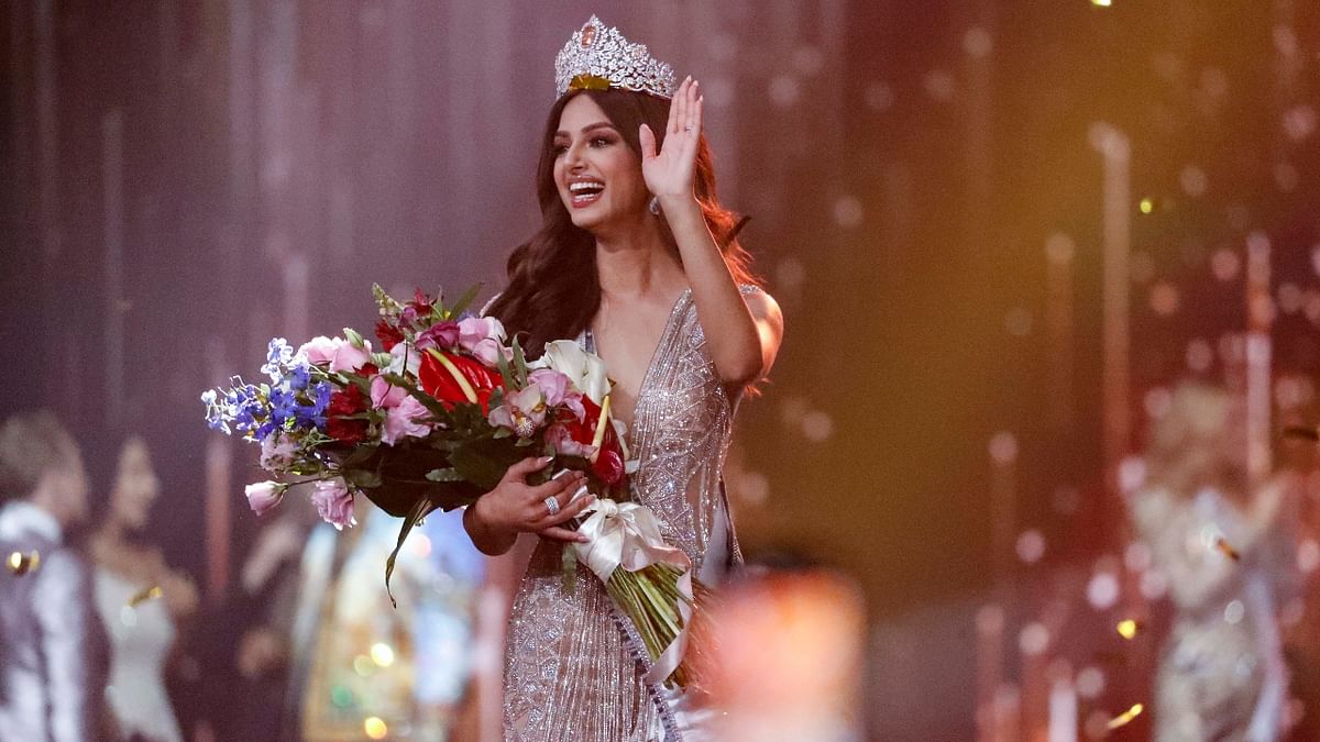 Actor-model Harnaaz Sandhu made history as she was crowned Miss Universe 2021 during the 70th Miss Universe pageant held in Israel. Credit: AP/PTI Photo