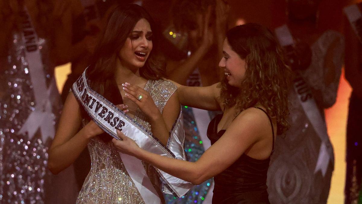 Harnaaz was crowned by her predecessor Andrea Meza of Mexico, who won the pageant in 2020. Credit: AFP Photo