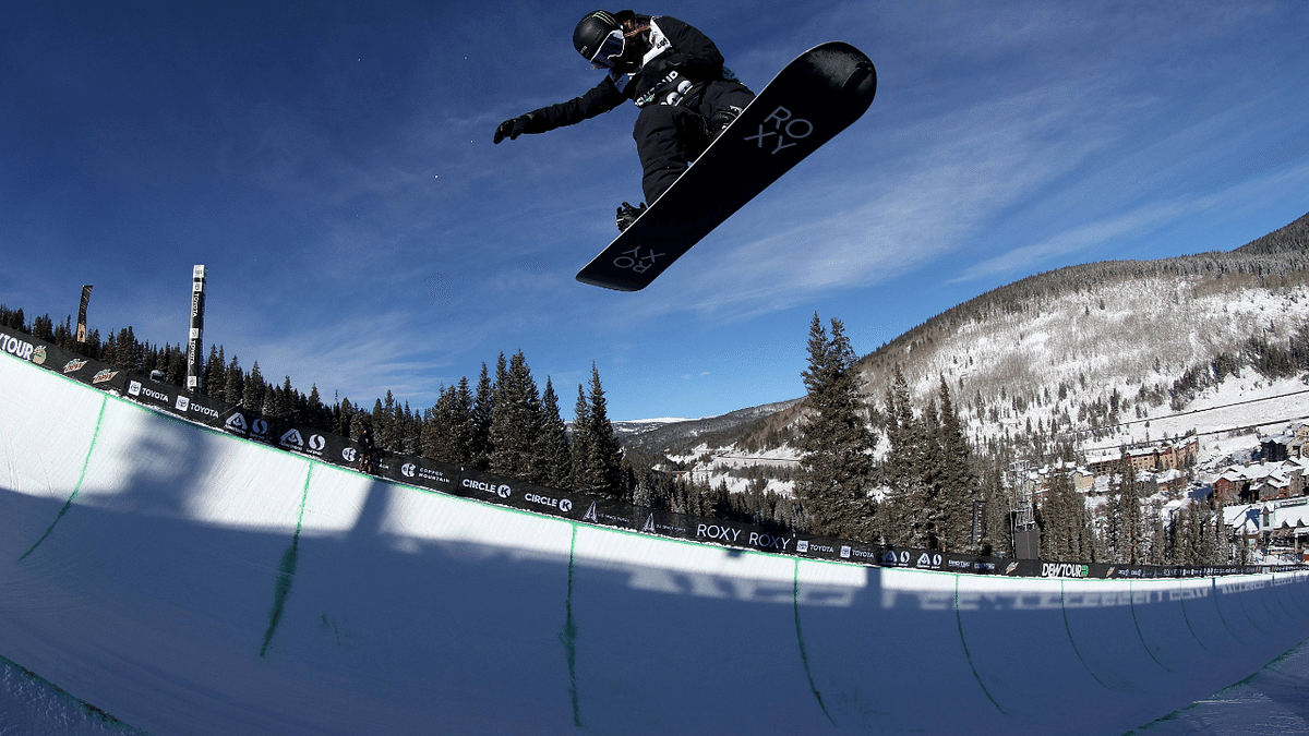 Chloe Kim of Team United States takes a practice run before competing in the women's snowboard superpipe qualifier during day 2 of the Dew Tour at Copper Mountain. Credit: AFP Photo