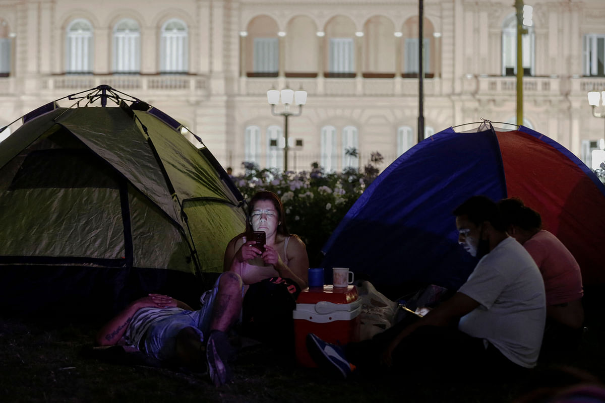People camp at Plaza de Mayo during the vigil for the 20th anniversary of December 19 and 20, 2001, in Buenos Aires. Credit: AFP Photo