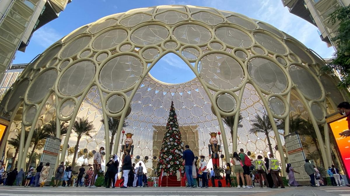 A Christmas tree is seen at Al Wasl Plaza at Expo 2020 Dubai, United Arab Emirates. Credit: Reuters photo