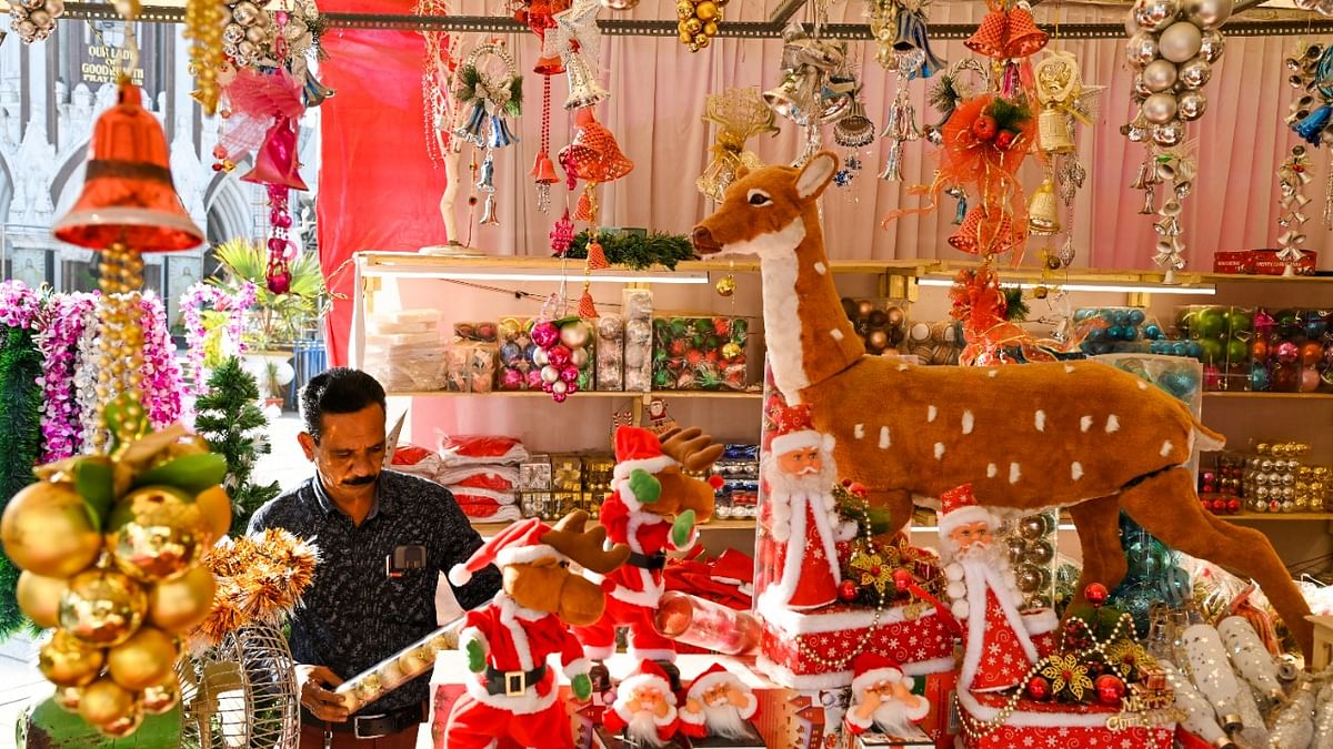 A shop in Bengaluru selling Christmas decorations. Credit: DH Photo