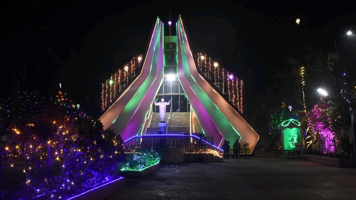 Despite curbs being imposed in most states for the holiday season, buildings and churches around the country were illuminated. Credit: PTI Photo