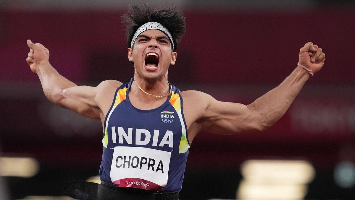 India's Neeraj Chopra reacts as he competes in the final of the men's javelin throw event at the 2020 Summer Olympics. Neeraj ended India's 121-year wait for an athletics medal with his gold medal in the men's javelin throw final at Tokyo 2020. Credit: PTI Photo/Gurinder Osan