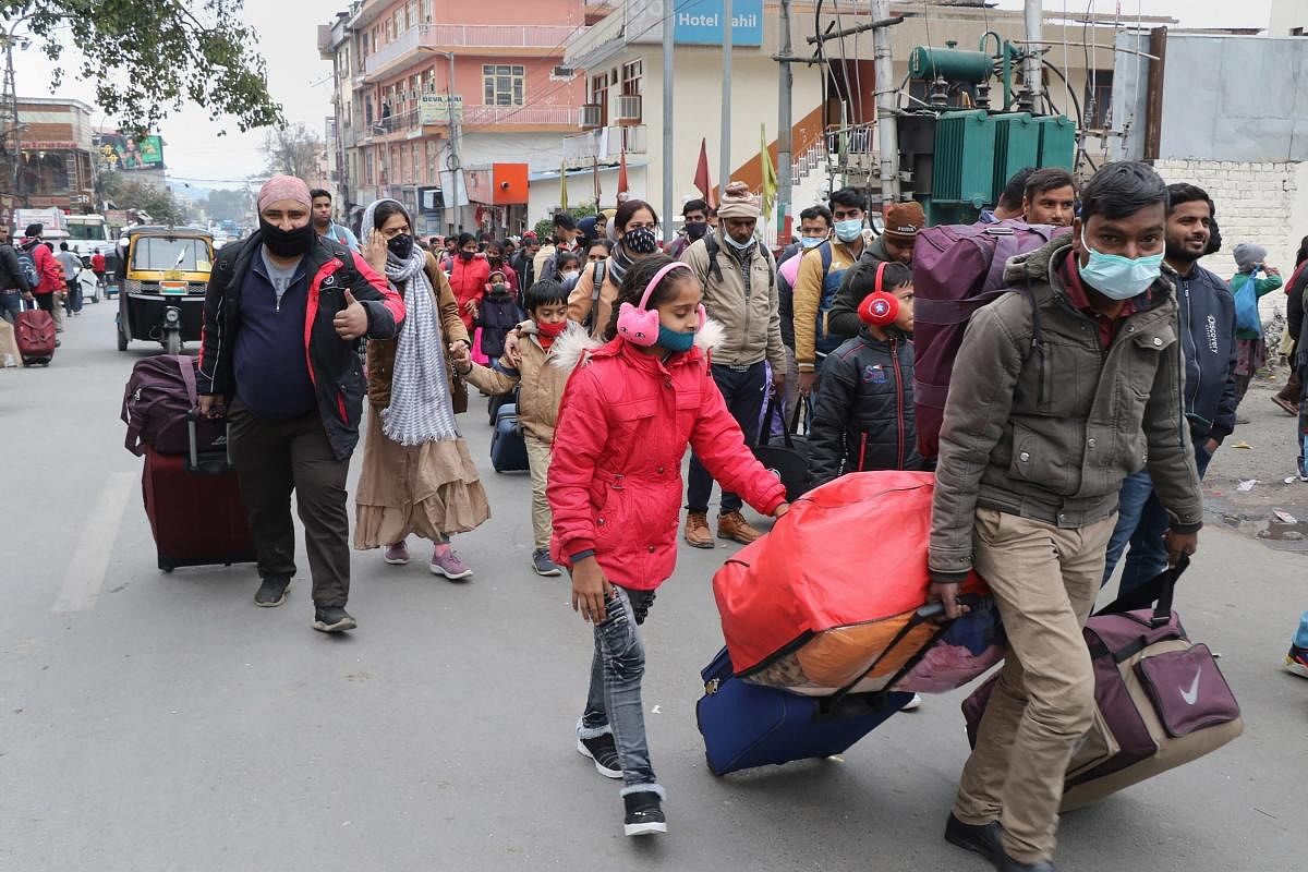 Devotees on their way to Vaishno Devi Shrine as 'yatra' resumes after a stampede incident at the shrine triggered by a heavy rush of devotees, at Katra in Reasi district. Credit: PTI Photo