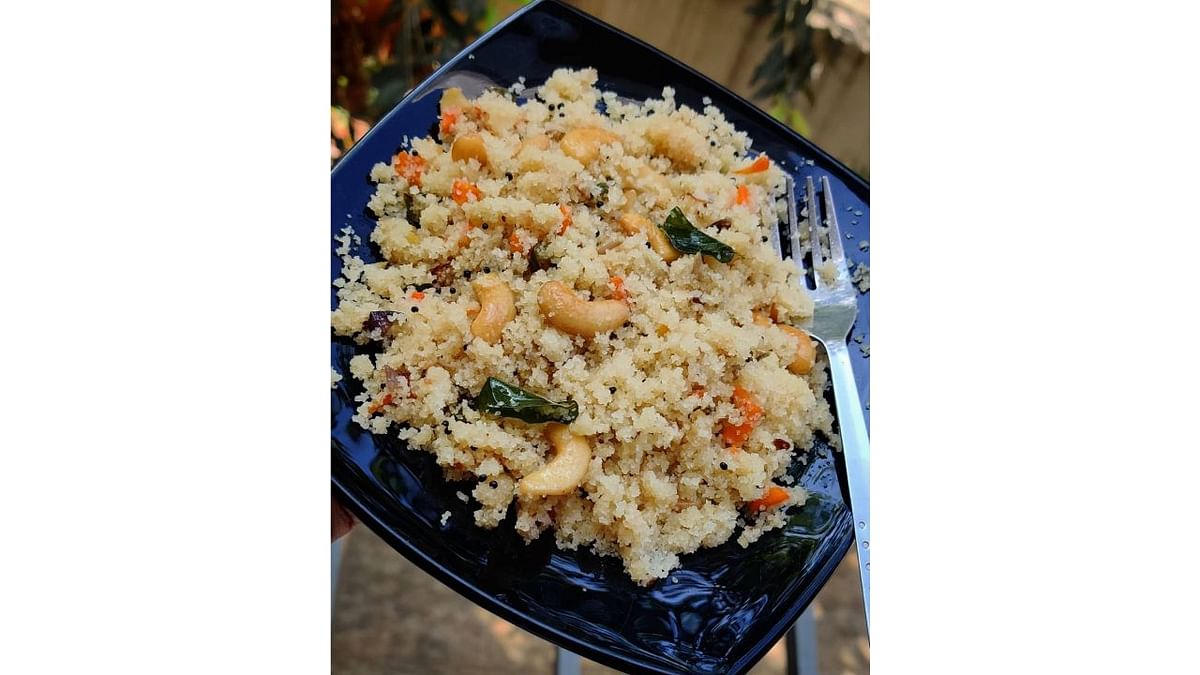 Upma: Rich in fibre, vitamins, and healthy fats, Upma is low in cholesterol and makes it a healthy meal for people with diabetes. Credit: Instagram/relish_by_delsa_shoby