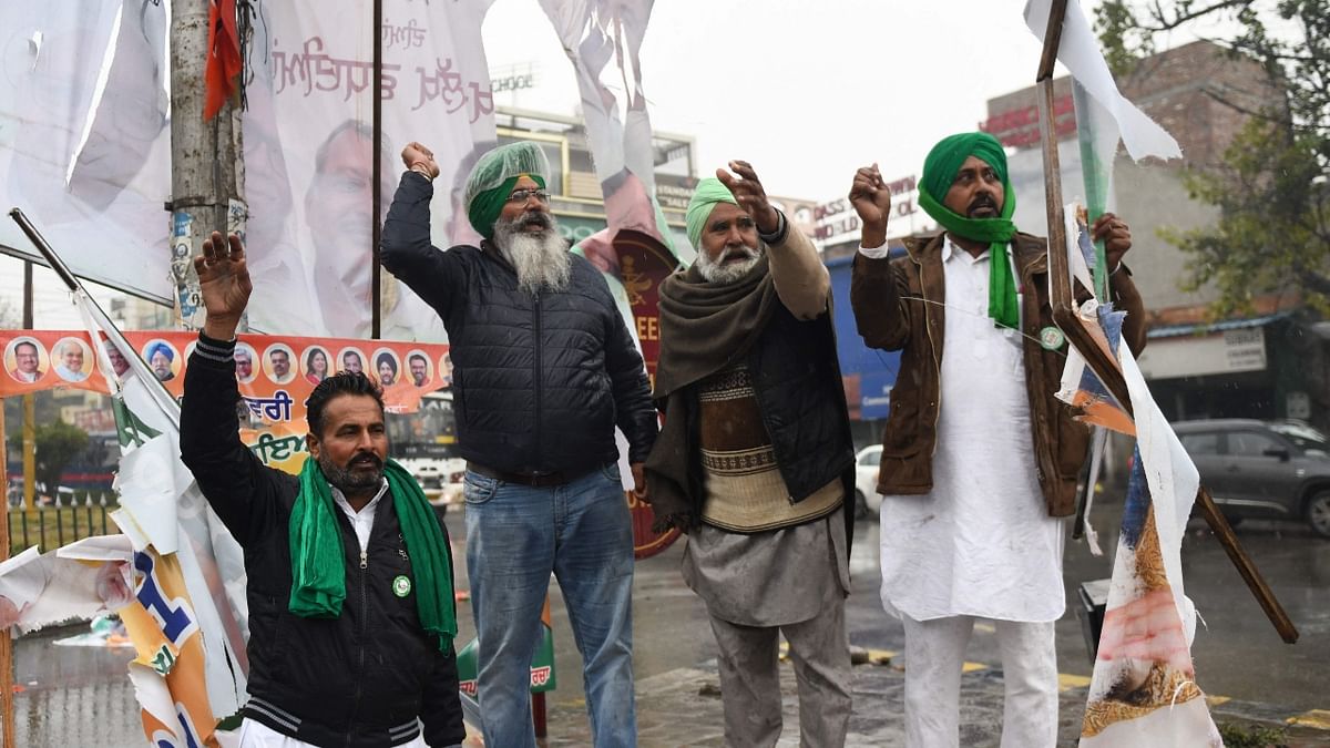 Farmers are seen shouting slogans against Prime Minister Narendra Modi in Ferozepur, Punjab. Credit: AFP Photo
