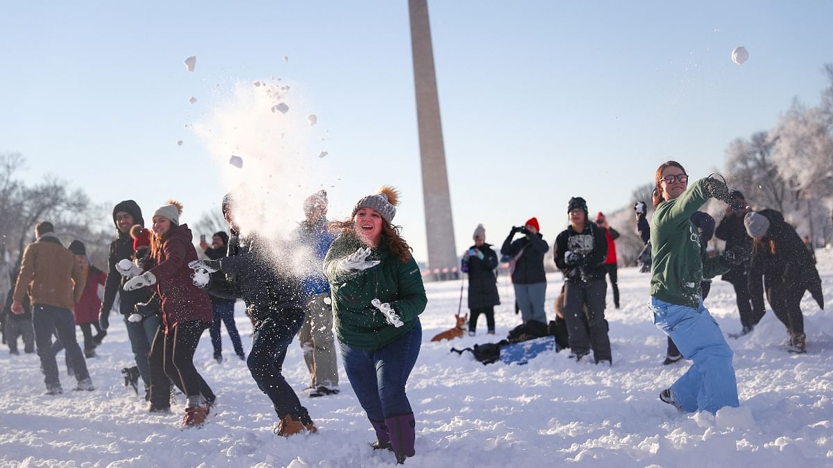 People compete during the 'Battle of Snomicron' snowball fight at the National Mall near the US Capitol in Washington, US. Credit: Reuters Photo