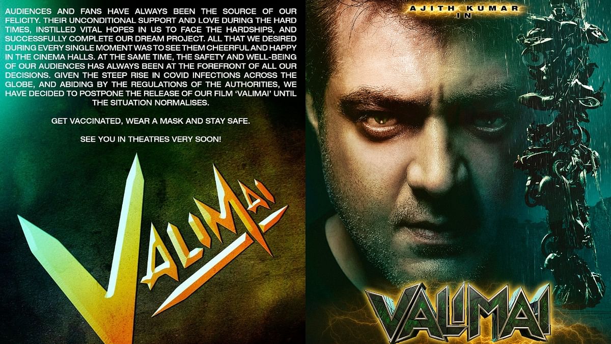 Ajith Kumar's much-awaited action drama 'Valimai' has been pushed from its release date of January 13 due to rise in Covid cases across the country. Credit: Special Arrangement