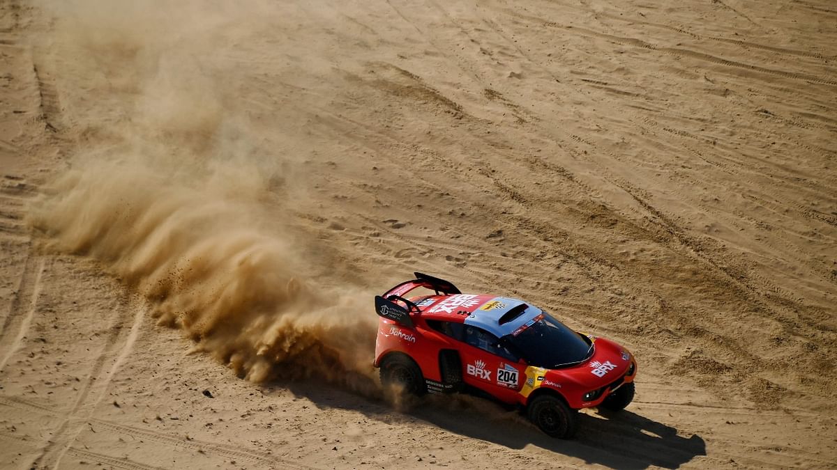 Spain's driver Nani Roma and co-driver Alex Haro Bravo of France compete during the Stage 1A of the Dakar Rally 2022 between Jeddah and Hail, in Saudi Arabia. Credit: AFP Photo
