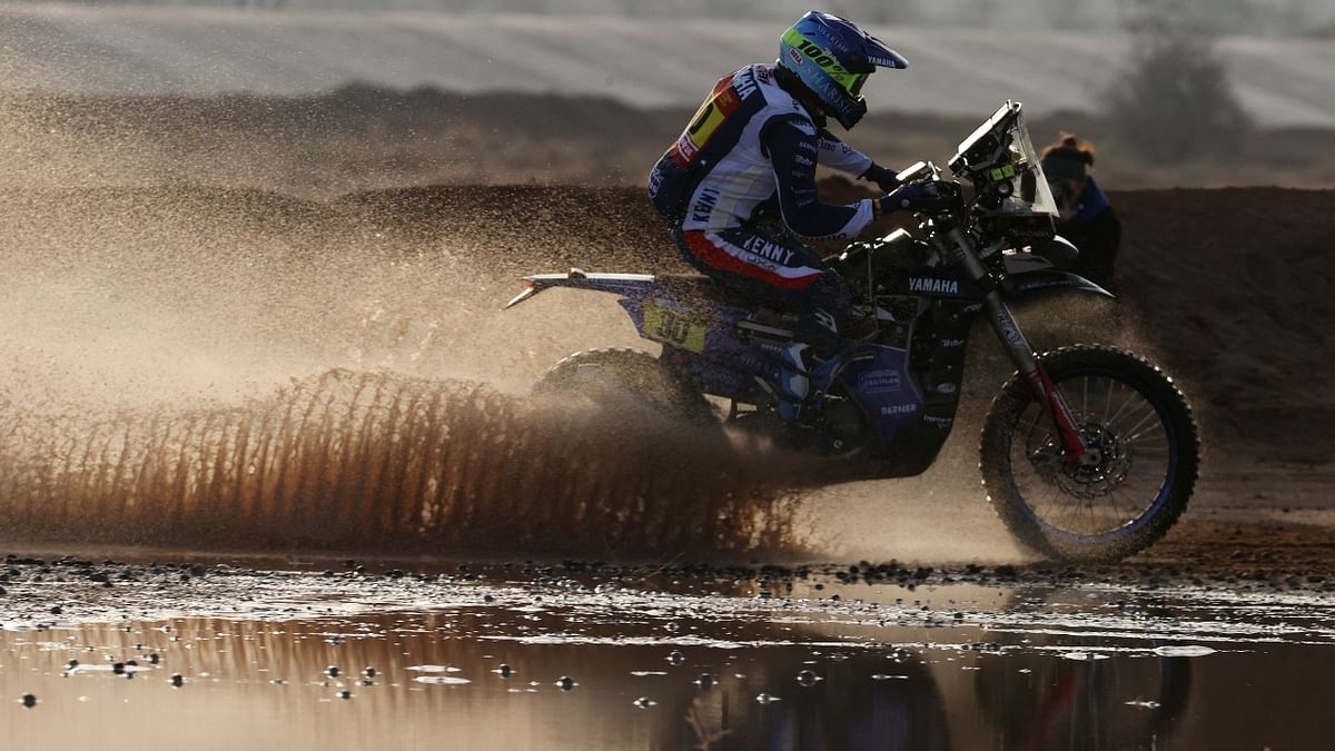 Franco Sport Yamaha Racing Team's Antonio Maio in action during the Dakar Rally 2022 around the Saudi city of Hail. Credit: AFP Photo