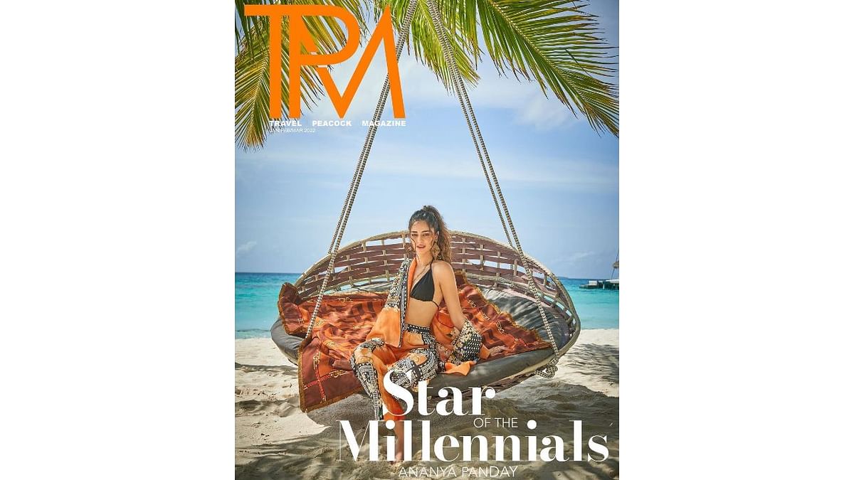 Here's another cover of Ananya Panday gracing Travel Peacock Magazine's January 2022 issue. Credit: Instagram/travelpeacockmagazine