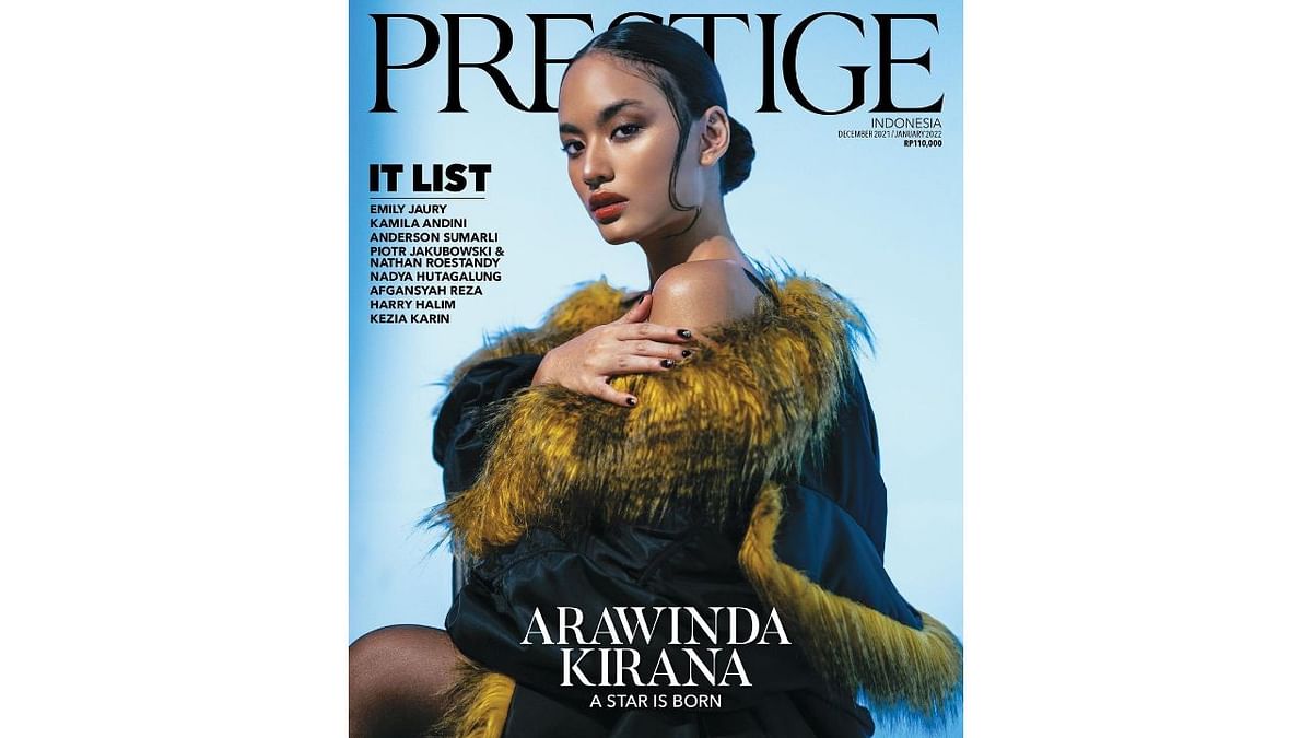 Actress Arawinda Kirana, best known for Quarantine Tales (2020) and Yuni (2021), at her sizzling best on the cover of Prestige Indonesia's January 2022 issue. Credit: Instagram/arawindak