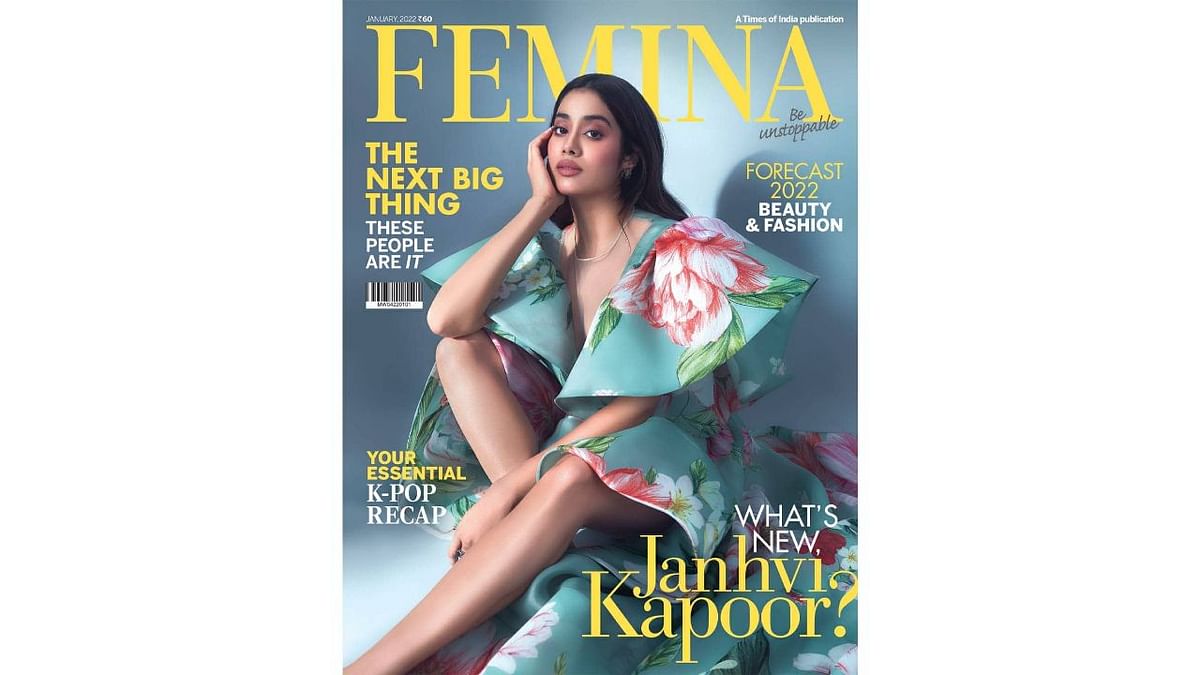 The supremely talented Janhvi Kapoor dazzles on the cover of Femina India's January 2022 issue. Credit: Instagram/feminaindia