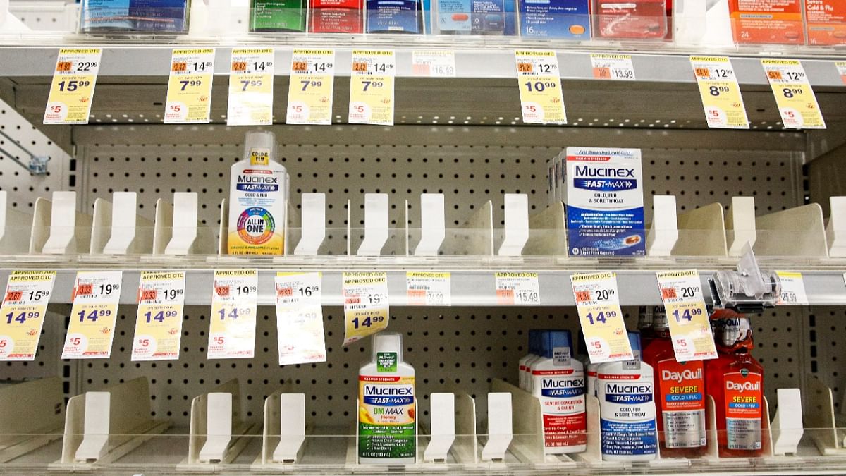 Nearly empty shelves are seen in the cold medication section of a drug store in Brooklyn, New York. Credit: Reuters Photo