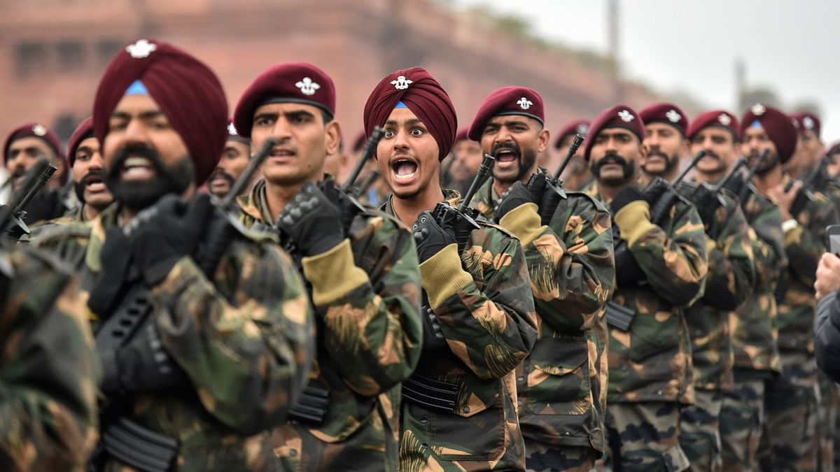 Soldiers kept their josh high with slogans like ‘Jai Hind’ and war cries ‘Jo Bole So Nihaal’. Credit: PTI Photo