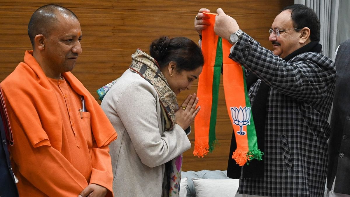 Aparna Yadav, the daughter-in-law of Samajwadi Party founder Mulayam Singh Yadav, joined the BJP, and is likely to contest the upcoming UP polls. Credit: AFP Photo