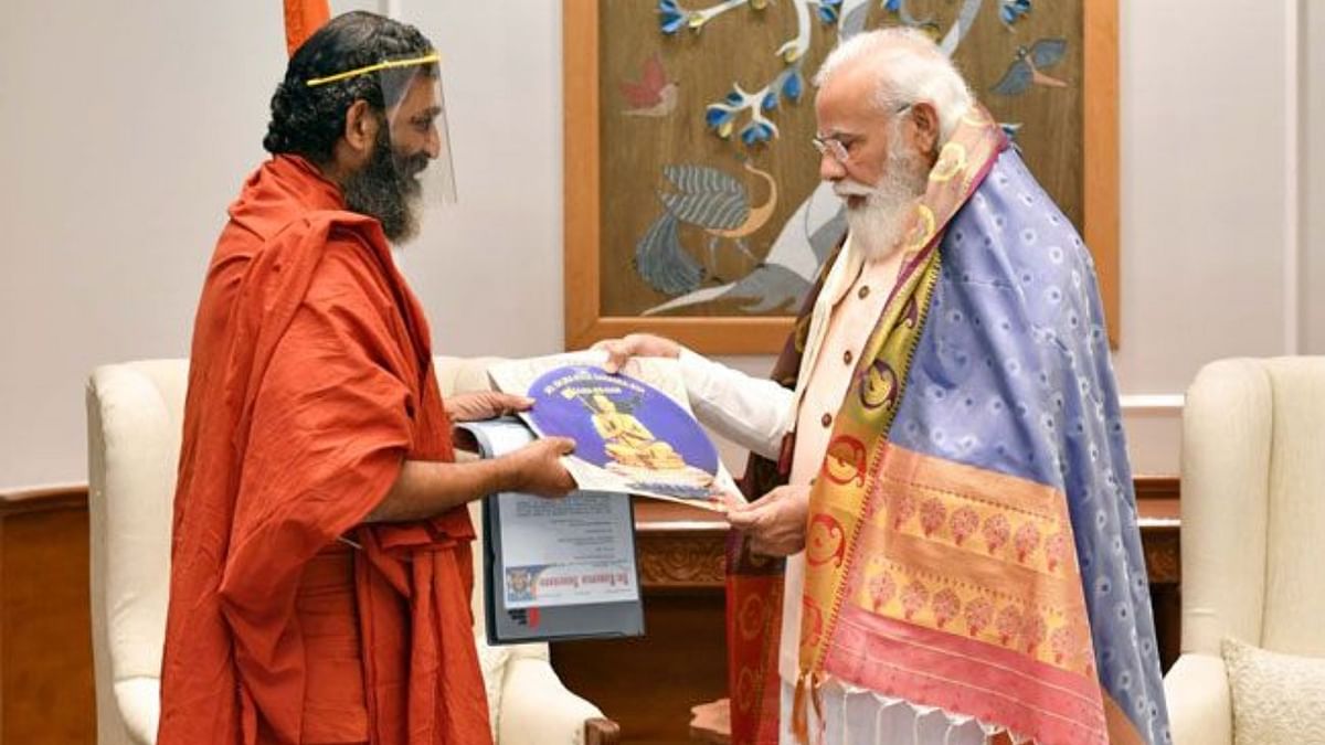 Chinna Jeeyar Swami personally met Narendra Modi and invited him for the inaugural event of the 'Statue of Equality,'. Credit: Twitter/@HHCHINNAJEEYAR