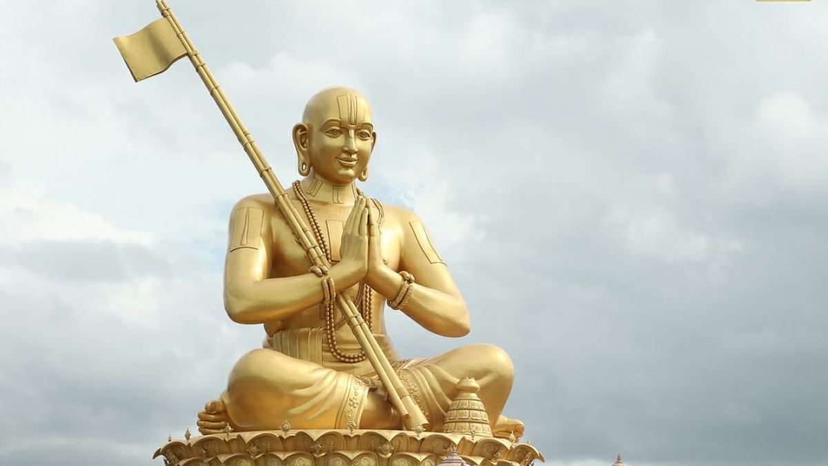 The inner sanctorum deity of Sri Ramanujacharya is made of 120 kilos of gold to commemorate the 120 years the saint spent on earth. Credit: Facebook/Statue of Equality