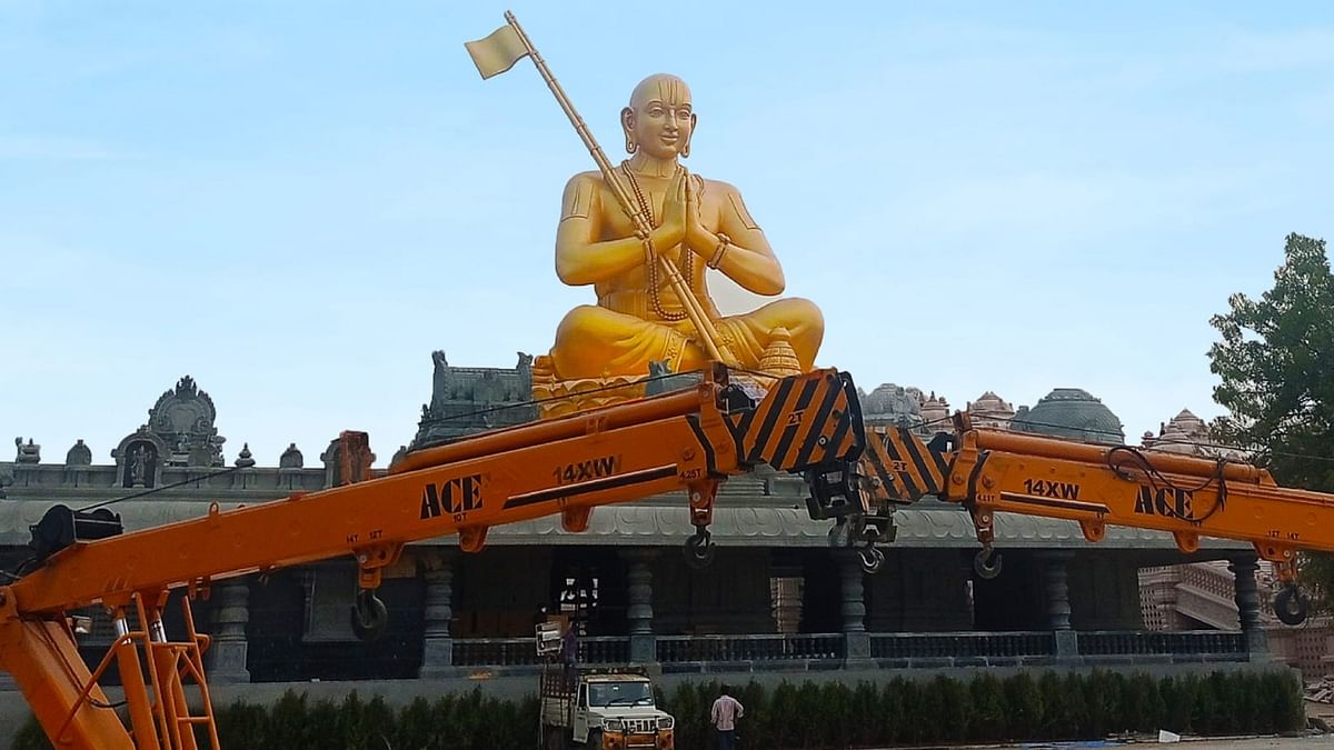 The 54-ft high base building, named 'Bhadra Vedi', has dedicated floors for a Vedic digital library and research centre, ancient Indian texts, a theatre, an educational gallery and a robust multi-language audio tour detailing many works of Sri Ramanuja Acharya. Credit: Facebook/Statue of Equality