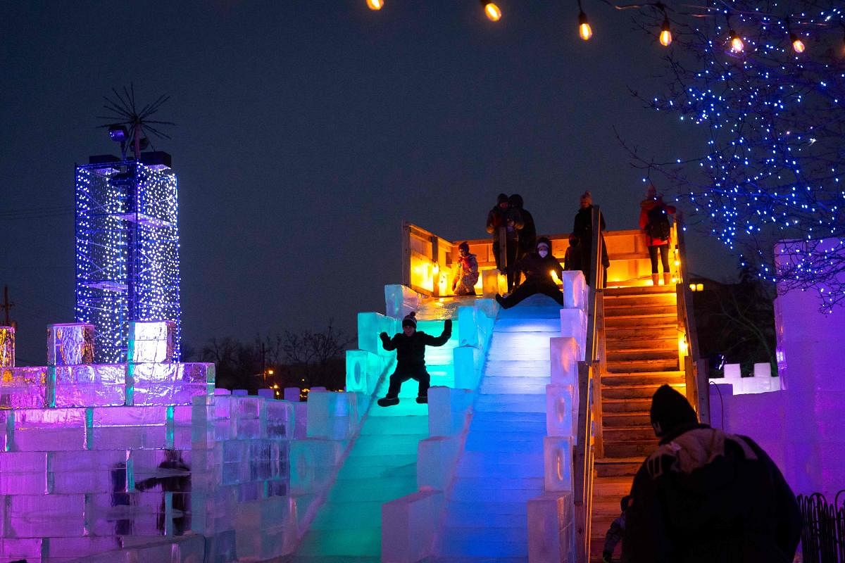 The Zephyr Theater ice maze is known as the largest ice maze in the United States, it was designed by Franz Hall of The Zephyr Theatre. Construction required 10,742 square feet of ice in 2,900 blocks, and more than 3,000 multicolor LEDs. Credit: AFP Photo