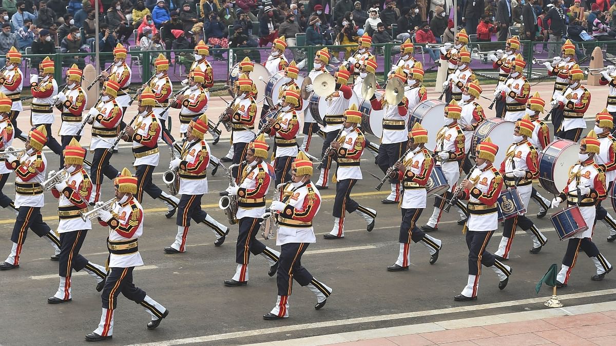 Overall, there will be 16 marching contingents from armed forces, central paramilitary forces, Delhi Police, National Cadet Corps (NCC), National Service Scheme (NSS) along with 17 military bands, pipes and drum bands at the parade. Credit: PTI Photo