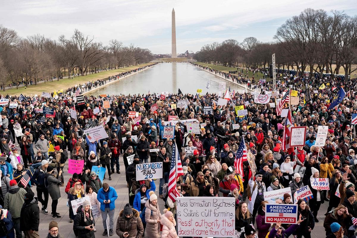 Demonstrators participate in a “Defeat the Mandates” march in Washington, DC. Credit: AFP Photo